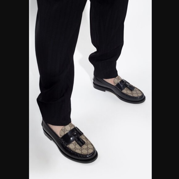 GUCCI SHOES TASSELS G LOGO SUPREME BLACK LOAFERS MOCCASINS - Picture 2 of 16